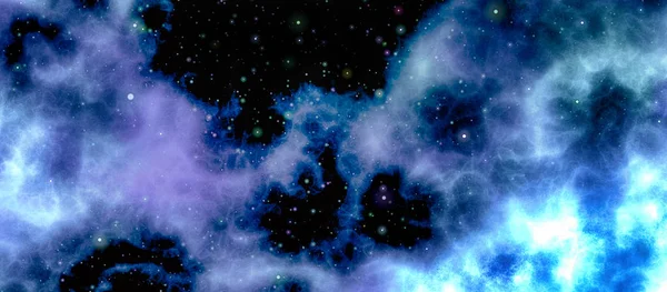 Viaje de campo de estrellas con estrellas y nebulosa espacial, arte digital illus —  Fotos de Stock