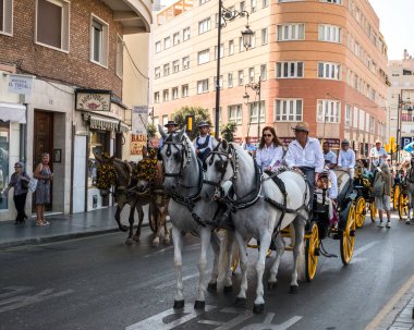 Feria de Malaga'da atlılar ve at arabaları