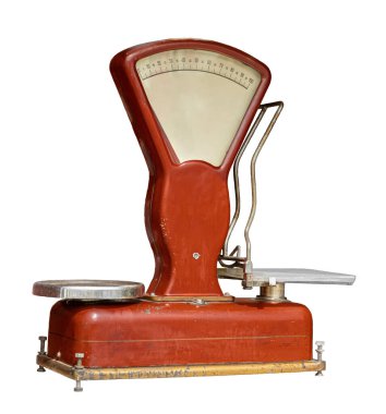 Beyaz arka planda izole edilmiş eski kırmızı gıda deposu pulları