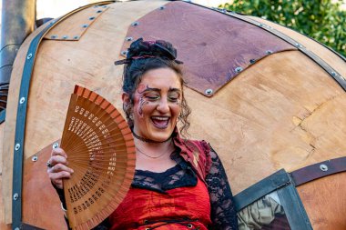 Sibiu City, Romania - 24 June 202 portrait of woman interpret contemporary street circus