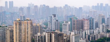 View from the rooftop of tall buildings in the Chongqing city, Chongqing is a giant city in southwestern China, founded at the confluence of the Yangtze and Jialingjiang rivers, China