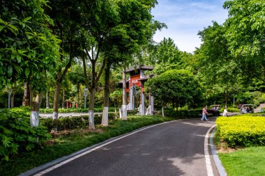 Chongqing, China - May 02, 2025 Chongqing Garden Expo Park is a thoughtfully designed combination of ecological restoration, cultural exhibit, and horticultural artistry, Yubei District Longjing Lake