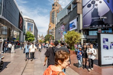 Shanghai, China - April 26 2025 Nanjing Road in Shanghai is a bustling No. 1 commercial street and a main shopping destination, world's longest shopping district with 1M visitors daily