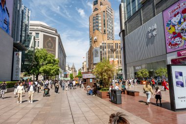 Shanghai, China - April 26 2025 Nanjing Road in Shanghai is a bustling No. 1 commercial street and a main shopping destination, world's longest shopping district with 1M visitors daily