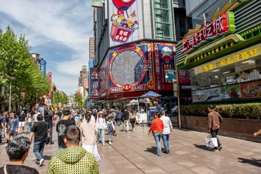Shanghai, China - April 26 2025 Nanjing Road in Shanghai is a bustling No. 1 commercial street and a main shopping destination, world's longest shopping district with 1M visitors daily