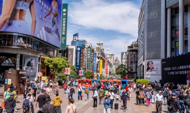 Shanghai, China - April 26 2025 Nanjing Road in Shanghai is a bustling No. 1 commercial street and a main shopping destination, world's longest shopping district with 1M visitors daily