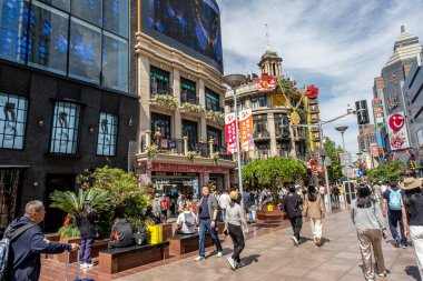 Shanghai, China - April 26 2025 Nanjing Road in Shanghai is a bustling No. 1 commercial street and a main shopping destination, world's longest shopping district with 1M visitors daily