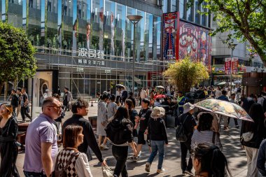 Shanghai, China - April 26 2025 Nanjing Road in Shanghai is a bustling No. 1 commercial street and a main shopping destination, world's longest shopping district with 1M visitors daily