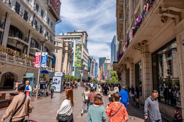 Shanghai, China - April 26 2025 Nanjing Road in Shanghai is a bustling No. 1 commercial street and a main shopping destination, world's longest shopping district with 1M visitors daily