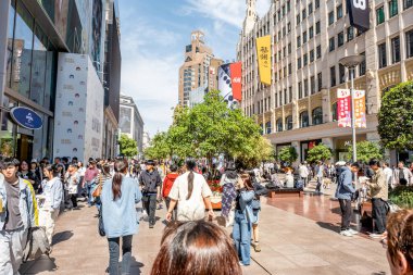 Shanghai, China - April 26 2025 Nanjing Road in Shanghai is a bustling No. 1 commercial street and a main shopping destination, world's longest shopping district with 1M visitors daily