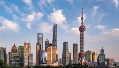 Shanghai, China - May 19 2025 A panoramic view of the skyline of the Oriental Pearl TV Tower, a major urban attraction in China