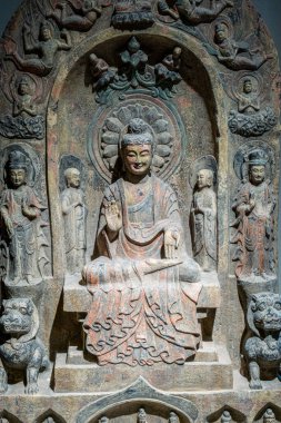 Shanghai, China - May 01 2025. Medieval Chinese Buddhist iconography, from the 6th century