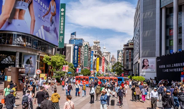 Shanghai, China - April 26 2025 Nanjing Road in Shanghai is a bustling No. 1 commercial street and a main shopping destination, world's longest shopping district with 1M visitors daily