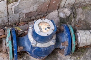 Close-up of a industrial water meter