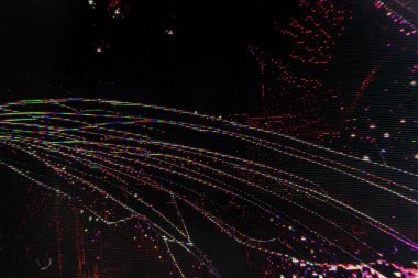 LCD Ekran Bozukluğu, Arıza Hatası veya Renkli dijital piksel gürültüsü, Renkli tasarım yüksek teknolojili estetik bir ekran ile hata dolu bir ekranı anımsatarak canlı statik desenler ve dokular sergiliyor