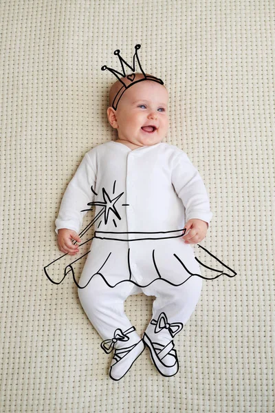 Cheerful infant baby girl sketched as fairy — Stock Photo, Image