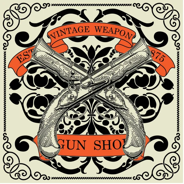 老式武器商店徽章与交叉的枪 — 图库矢量图片