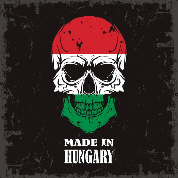 Crânio Pintado Bandeira Húngara Com Inscrição Feita Hungria Ilustração Vetorial —  Vetores de Stock
