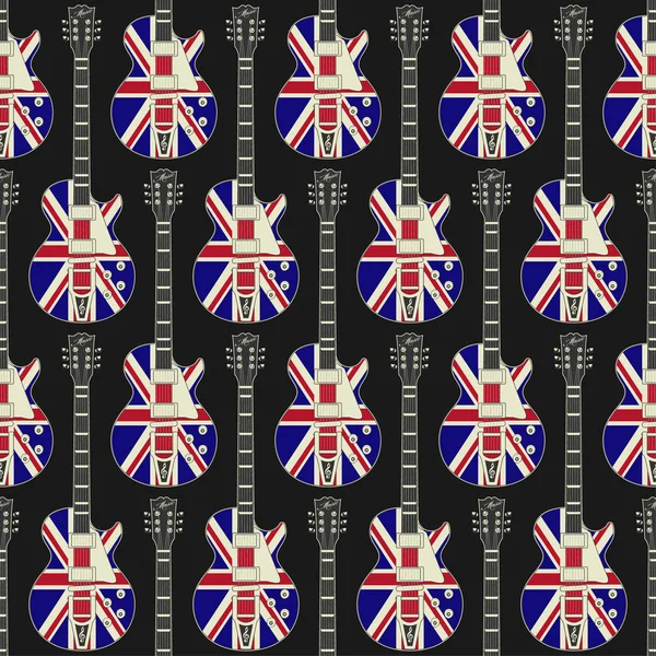 带有英国国旗吉他手的无缝图案 — 图库矢量图片