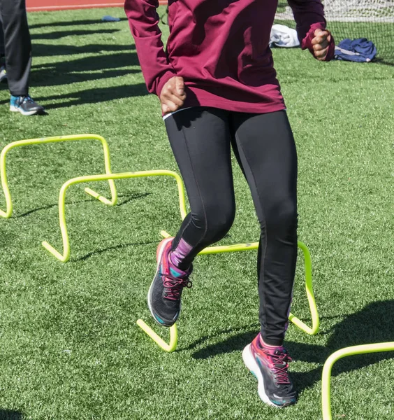 Atletas Estão Realizando Exercícios Sprint Dirigindo Para Baixo Sobre Mini — Fotografia de Stock