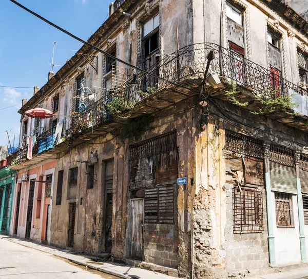 Old run down building in old havana cuba has people living in it.