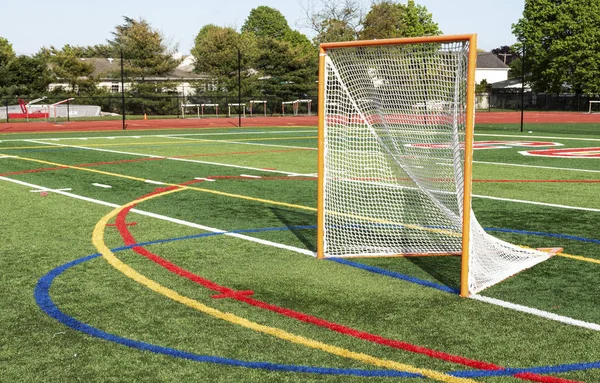 Golo de lacrosse num campo de relva — Fotografia de Stock