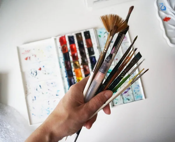 Brushes Hand Artist — Stock Photo, Image