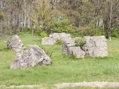 Ukrayna, 29 Nisan 2018, İkinci Dünya Savaşı sırasında Hitler'in Kurt Adam'ın yer altından çıkan mezardan taşlar.