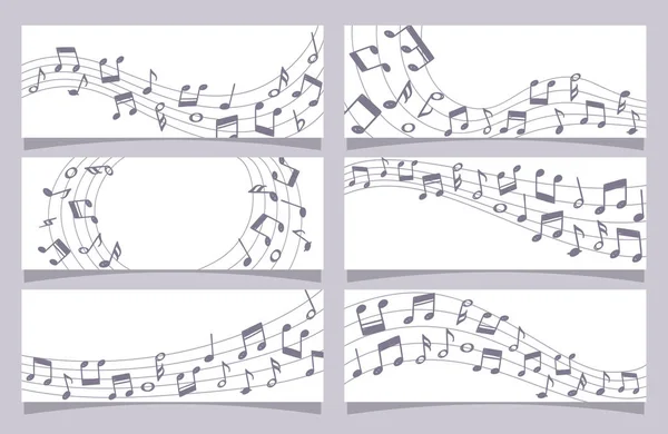 Stave Music Notes Banner Collection Vector Illustration — Stock Vector