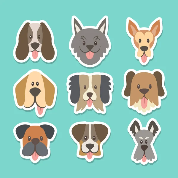 Linda Colección Pegatinas Con Diferentes Razas Perros Estilo Dibujos Animados — Vector de stock