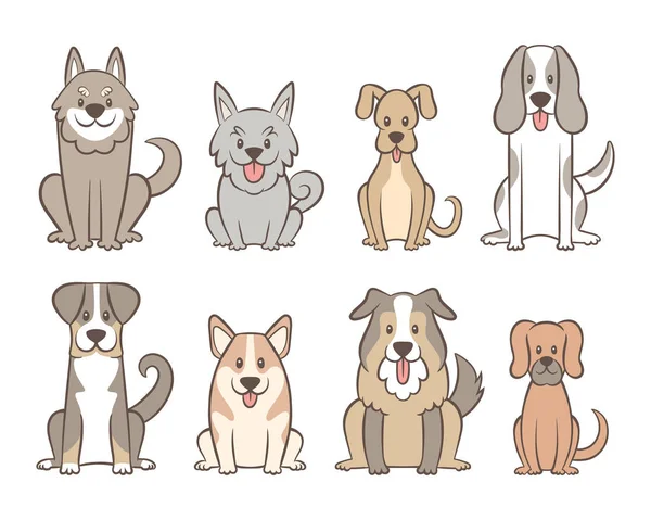 Колекція Різних Видів Собак Ізольована Білому Тлі Рука Намальованих Собак — стоковий вектор