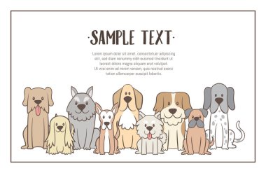 Örnek metin köpeklerle sürüsü. Elle çizilmiş resim arka plan. Cmt köpekler önünde pozisyon görüntüleyin. Vektör çizim.