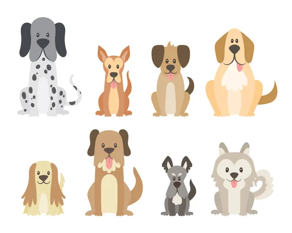 Colección Diferentes Tipos Perros Aislados Sobre Fondo Blanco Lindos Perros — Vector de stock