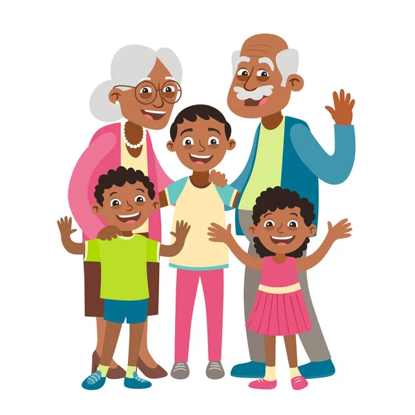 Großeltern Enkel Und Zwei Enkel Porträtieren Glücklicher Großelterntag Vektorillustration Cartoon — Stockvektor