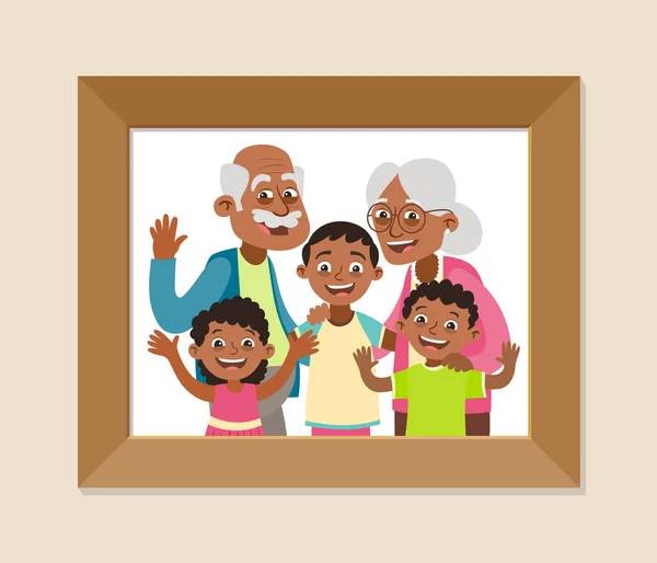 Abuelos Nietos Enmarcaron Foto Celebración Del Día Los Abuelos Felices — Vector de stock