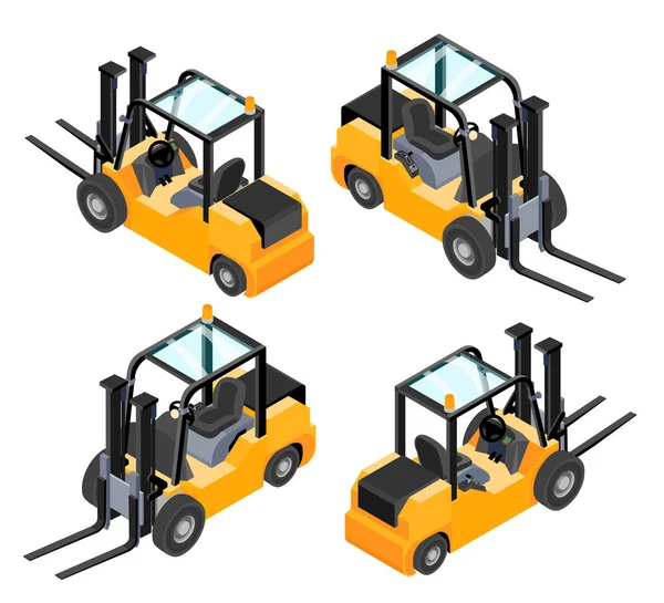 Beyaz Arka Plan Üzerinde Izole Sarı Forklift Zometrik Görüş Profil — Stok Vektör