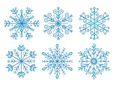 El kar tanesi koleksiyonu çekilmiş. Vektör çizim, beyaz arka plan üzerinde izole. 2 / 2 ayarla.