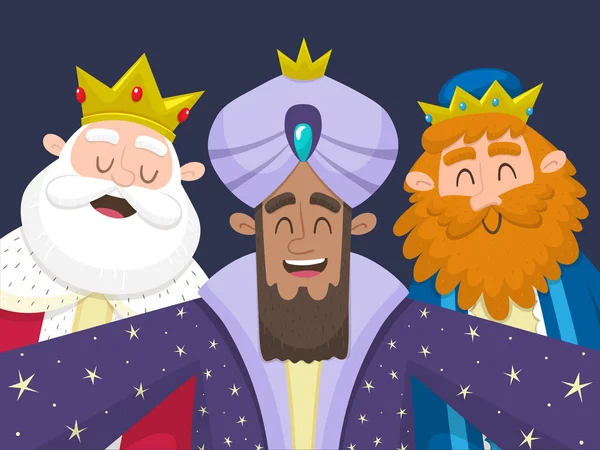 Drie Wijze Mannen Een Selfie Nemen Illustratie Van Drie Koningen — Stockvector
