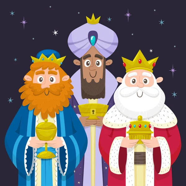 Three Wise Men Christmas Card Melchior Gaspard Balthazar Bringing Presents — Stock Vector