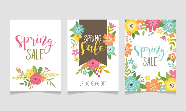 Printemps Vente Web Bannière Collection Avec Belles Fleurs Colorées Parfait — Image vectorielle