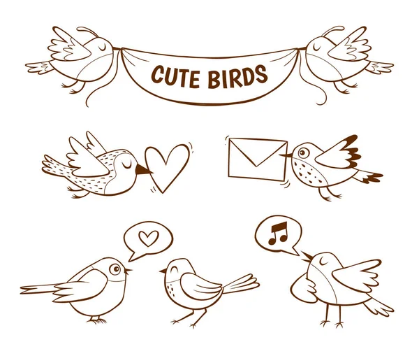 Ручные Нарисованные Милые Птичьи Иконки Выделенные Белом Фоне Векторная Иллюстрация — стоковый вектор