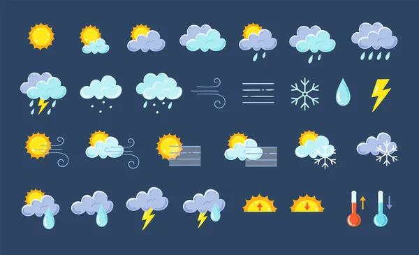 Weather Icons Pack Colorful Weather Forecast Design Elements Perfect Mobile — Stock Vector