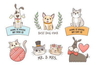 Kediler ve köpekler etiket koleksiyonu
