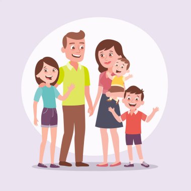 Aile portre vektör illüstrasyon. Baba, anne, bir kız, a b