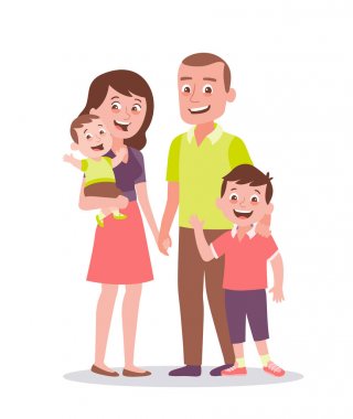Aile portre vektör illüstrasyon. Baba, anne, bir erkek ve bir