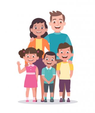 Aile portre vektör illüstrasyon. Bir kız ve iki ile Ebeveynler
