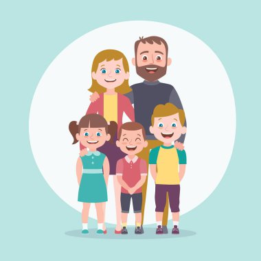 Aile portre vektör illüstrasyon. Çocuklu ebeveynler.