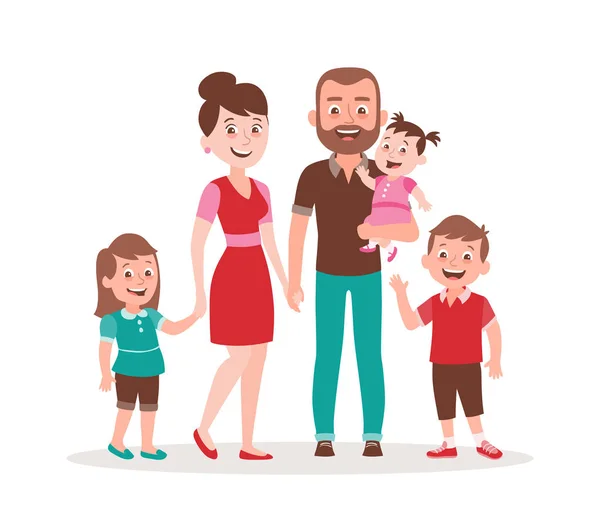 Família retrato ilustração vetorial. Pai, mãe, dois filhos e —  Vetores de Stock