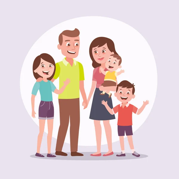 Illustrazione vettoriale ritratto di famiglia. Padre, madre, una ragazza, una b — Vettoriale Stock