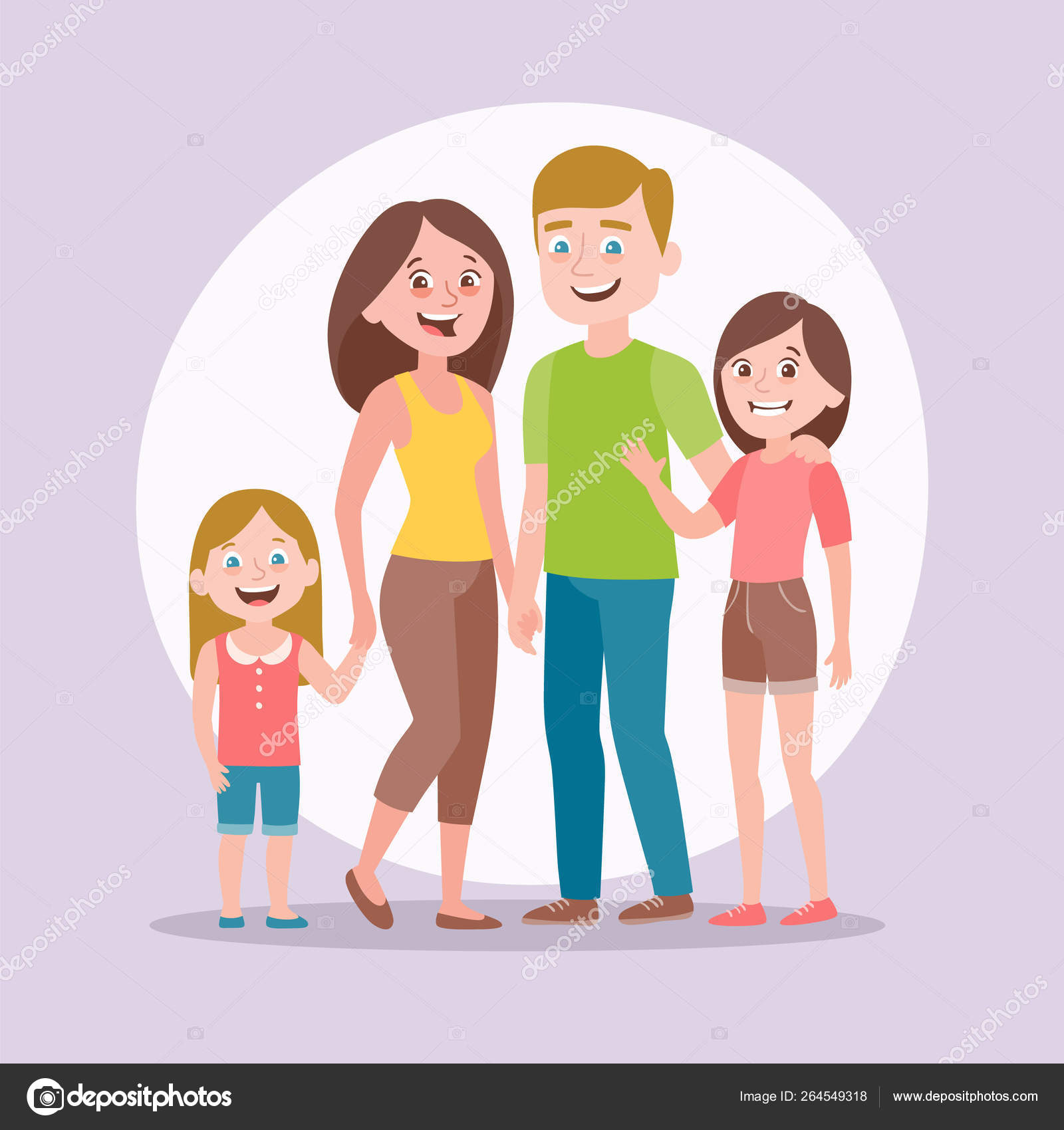 Cute Family Portrait Mother Father Two Daughters Full Lenght Portrait Stock Vector C Insemar 264549318